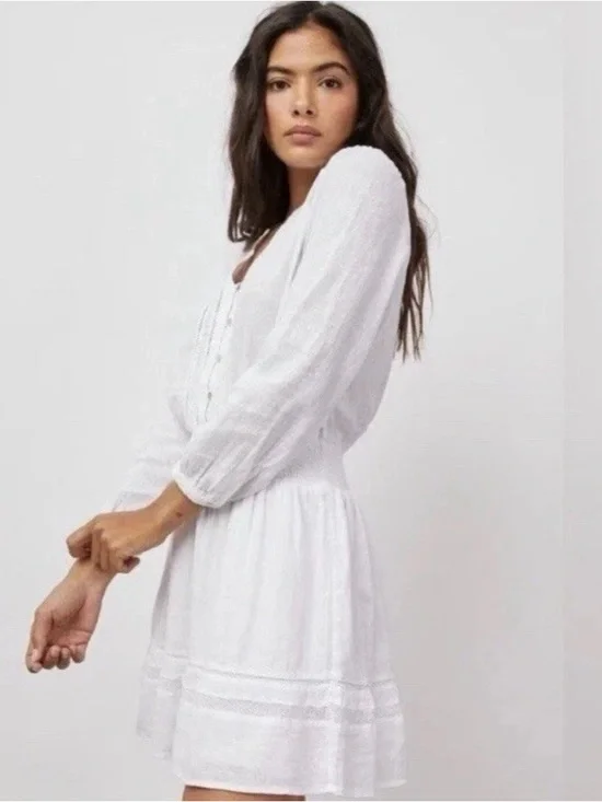 Rails Jasmine White Lace Detail Dress Women’s Small Linen Cotton Blend $228 - Picture 2 of 12